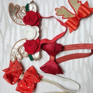 Reindeer, Red Christmas Hair Accessory Bundle, Headbands, Hairclip